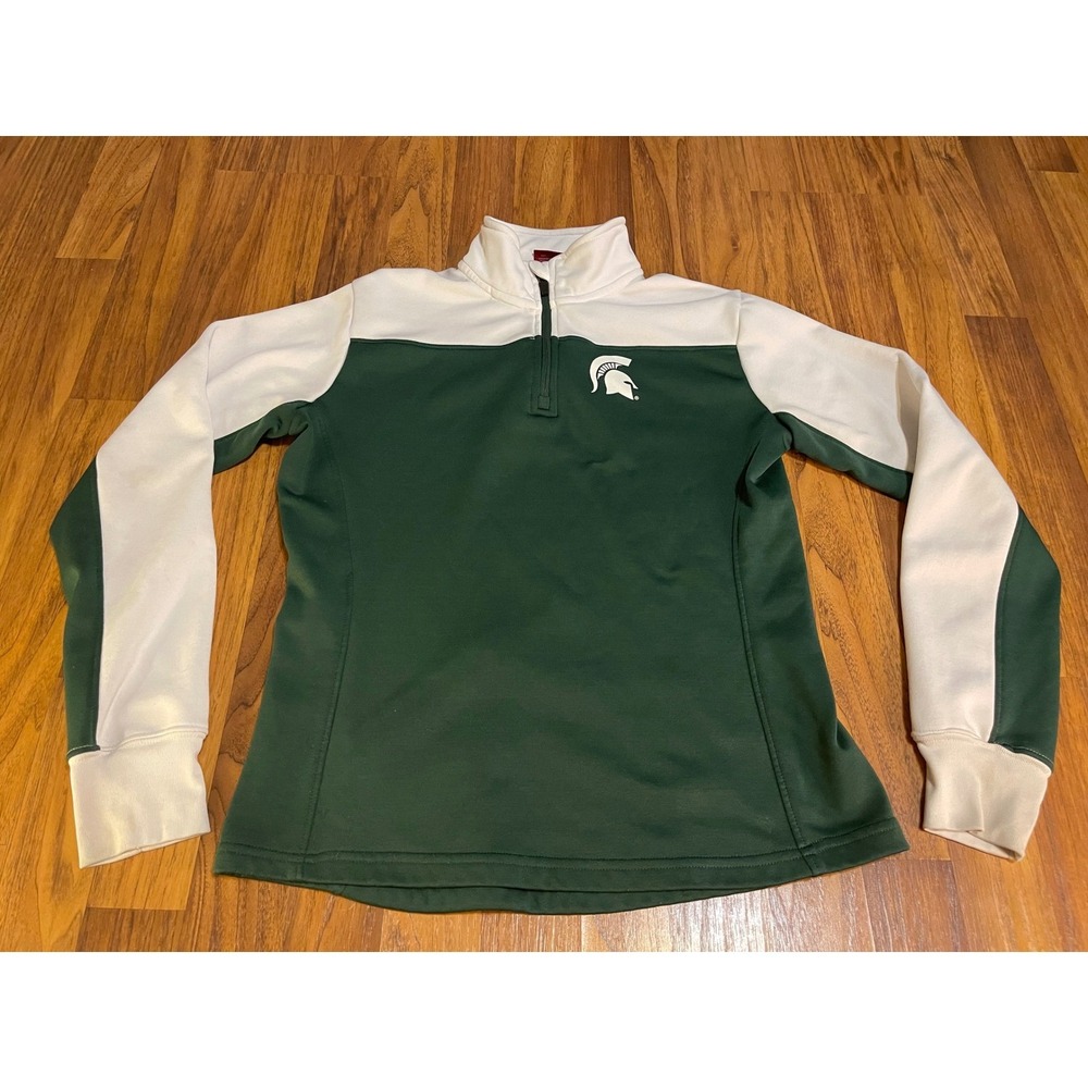 Colosseum Michigan State Spartans Quarter Zip Pullover Green White Womens Medium